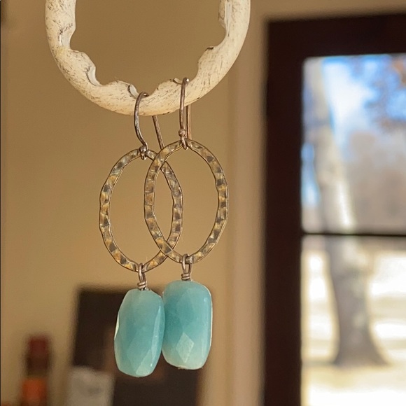 Milky Blue Stone Earrings - Picture 3 of 4